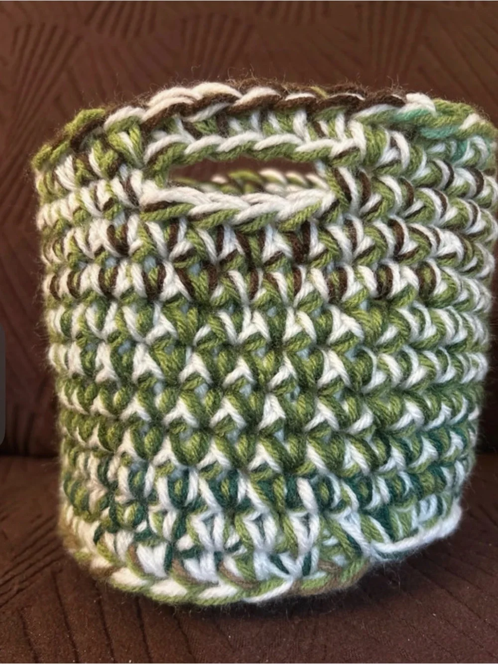Handcrafted Green & White Crocheted Home Accent Basket